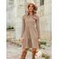 Zeagoo Damen Kleider Langarm Rundhals Herbstkleid mit Taschen Elegant Knielang Kleid Winter Frühling Khaki M