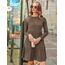 Zeagoo Damen Kleider Langarm Rundhals Herbstkleid mit Taschen Elegant Knielang Kleid Winter Frühling Braun S
