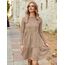 Zeagoo Damen Kleider Langarm Rundhals Herbstkleid mit Taschen Elegant Knielang Kleid Winter Frühling Khaki L