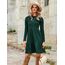 Zeagoo Damen Kleider Langarm Rundhals Herbstkleid mit Taschen Elegant Knielang Kleid Winter Frühling Grün M