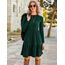 Zeagoo Damen Kleider Langarm Rundhals Herbstkleid mit Taschen Elegant Knielang Kleid Winter Frühling Grün M