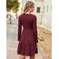 Zeagoo Damen Kleider Langarm Rundhals Herbstkleid mit Taschen Elegant Knielang Kleid Winter Frühling Weinrot S