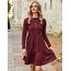 Zeagoo Damen Kleider Langarm Rundhals Herbstkleid mit Taschen Elegant Knielang Kleid Winter Frühling Weinrot S