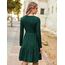 Zeagoo Damen Kleider Langarm Rundhals Herbstkleid mit Taschen Elegant Knielang Kleid Winter Frühling Grün M