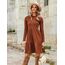 ZEAGOO Damen Herbstkleider Rundhals Langarm Kleid mit Taschen Dünn Elegant Pulloverkleid Herbst Knielang A Linie Kleider Karamell XXL