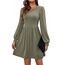 Hotouch Damen Kleider Winter Strickkleid Langarm Kleid Puff Leicht Winterkleid Rundhals Herbstkleid Knielang Weihnachtskleid A Linie Blusenkleid mit Taschen Armeegrün L