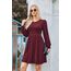 Hotouch Winterkleid Damen Langarm Kleid Knielang Strickkleid Rundhals Weihnachtskleid A-Linie Winterkleid Herbst Kleider Knielang Blusenkleid mit Taschen Dunkelrot M