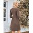 Hotouch Strickkleid Damen Winter Kleider Langarm Kleid Weihnachten Knielang Winterkleid Weihnachtskleid Rundhals Herbstkleid mit Taschen A-Linie Blusenkleid Braun S