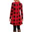 NARRAME Winter-Pullover-Kleider für Damen, Midi-Langarm, kausale Knöpfe, seitliches Tunika-Kleid mit Taschen, mittelrot, schwarz, kariert