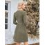 Hotouch Damen Kleider Winter Strickkleid Langarm Kleid Puff Leicht Winterkleid Rundhals Herbstkleid Knielang Weihnachtskleid A Linie Blusenkleid mit Taschen Armeegrün L