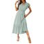 Awemeal Kleid Damen Sommer Elegant V-Ausschnitt Kurzarm Lang Sommerkleid Boho Blumenkleid mit Gürtel Rüschen Saum Wickelkleid Strandkleid A Linie Fließend Maxikleid （XL, Grün）