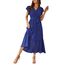 Awemeal Kleid Damen Sommer Elegant V-Ausschnitt Kurzarm Lang Sommerkleid Boho Blumenkleid mit Gürtel Rüschen Saum Wickelkleid Strandkleid A Linie Fließend Maxikleid （M, Blau）