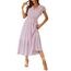 Awemeal Kleid Damen Sommer Elegant V-Ausschnitt Kurzarm Lang Sommerkleid Boho Blumenkleid mit Gürtel Rüschen Saum Wickelkleid Strandkleid A Linie Fließend Maxikleid （M, Rosa）