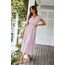 Awemeal Kleid Damen Sommer Elegant V-Ausschnitt Kurzarm Lang Sommerkleid Boho Blumenkleid mit Gürtel Rüschen Saum Wickelkleid Strandkleid A Linie Fließend Maxikleid （L, Rosa）