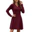 AUSELILY Strickkleid Damen Herbst Leichte A Linie Herbstkleid Langarm Kleider V Ausschnitt Winterkleid Elegant Pulloverkleid Weinrot S