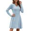 AUSELILY Strickkleid Damen Herbst Leichte A Linie Herbstkleid Langarm Kleider V Ausschnitt Winterkleid Elegant Pulloverkleid Himmelblau 2XL