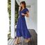 Awemeal Kleid Damen Sommer Elegant V-Ausschnitt Kurzarm Lang Sommerkleid Boho Blumenkleid mit Gürtel Rüschen Saum Wickelkleid Strandkleid A Linie Fließend Maxikleid （L, Blau）