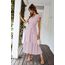 Awemeal Kleid Damen Sommer Elegant V-Ausschnitt Kurzarm Lang Sommerkleid Boho Blumenkleid mit Gürtel Rüschen Saum Wickelkleid Strandkleid A Linie Fließend Maxikleid （L, Rosa）