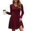 AUSELILY Strickkleid Damen Herbst Leichte A Linie Herbstkleid Langarm Kleider V Ausschnitt Winterkleid Elegant Pulloverkleid Weinrot 2XL