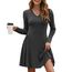 AUSELILY Strickkleid Damen Herbst Leichte A Linie Herbstkleid Langarm Kleider V Ausschnitt Winterkleid Elegant Pulloverkleid Dunkelgrau S