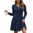 AUSELILY Strickkleid Damen Herbst Leichte A Linie Herbstkleid Langarm Kleider V Ausschnitt Winterkleid Elegant Pulloverkleid Marineblau L
