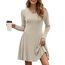 AUSELILY Strickkleid Damen Herbst Leichte A Linie Herbstkleid Langarm Kleider V Ausschnitt Winterkleid Elegant Pulloverkleid Aprikose L