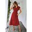 Awemeal Kleid Damen Sommer Elegant V-Ausschnitt Kurzarm Lang Sommerkleid Boho Blumenkleid mit Gürtel Rüschen Saum Wickelkleid Strandkleid A Linie Fließend Maxikleid （S, Weinrot）