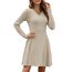 AUSELILY Strickkleid Damen Herbst Leichte A Linie Herbstkleid Langarm Kleider V Ausschnitt Winterkleid Elegant Pulloverkleid Aprikose S