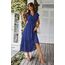 Awemeal Kleid Damen Sommer Elegant V-Ausschnitt Kurzarm Lang Sommerkleid Boho Blumenkleid mit Gürtel Rüschen Saum Wickelkleid Strandkleid A Linie Fließend Maxikleid （M, Blau）