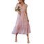 Awemeal Kleid Damen Sommer Elegant V-Ausschnitt Kurzarm Lang Sommerkleid Boho Blumenkleid mit Gürtel Rüschen Saum Wickelkleid Strandkleid A Linie Fließend Maxikleid （L, Blume Rosa）