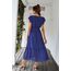 Awemeal Kleid Damen Sommer Elegant V-Ausschnitt Kurzarm Lang Sommerkleid Boho Blumenkleid mit Gürtel Rüschen Saum Wickelkleid Strandkleid A Linie Fließend Maxikleid （S, Blau）