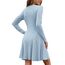 AUSELILY Strickkleid Damen Herbst Leichte A Linie Herbstkleid Langarm Kleider V Ausschnitt Winterkleid Elegant Pulloverkleid Himmelblau M