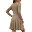 AUSELILY Strickkleid Damen Herbst Leichte A Linie Herbstkleid Langarm Kleider V Ausschnitt Winterkleid Elegant Pulloverkleid Hellbraun XL