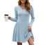 AUSELILY Strickkleid Damen Herbst Leichte A Linie Herbstkleid Langarm Kleider V Ausschnitt Winterkleid Elegant Pulloverkleid Himmelblau L