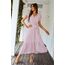 Awemeal Kleid Damen Sommer Elegant V-Ausschnitt Kurzarm Lang Sommerkleid Boho Blumenkleid mit Gürtel Rüschen Saum Wickelkleid Strandkleid A Linie Fließend Maxikleid （S, Rosa）