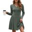 AUSELILY Strickkleid Damen Herbst Leichte A Linie Herbstkleid Langarm Kleider V Ausschnitt Winterkleid Elegant Pulloverkleid Dunkelgrün XL