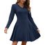 AUSELILY Strickkleid Damen Herbst Leichte A Linie Herbstkleid Langarm Kleider V Ausschnitt Winterkleid Elegant Pulloverkleid Marineblau L