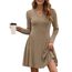 AUSELILY Strickkleid Damen Herbst Leichte A Linie Herbstkleid Langarm Kleider V Ausschnitt Winterkleid Elegant Pulloverkleid Hellbraun XL