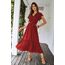 Awemeal Kleid Damen Sommer Elegant V-Ausschnitt Kurzarm Lang Sommerkleid Boho Blumenkleid mit Gürtel Rüschen Saum Wickelkleid Strandkleid A Linie Fließend Maxikleid （L, Weinrot）