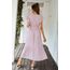 Awemeal Kleid Damen Sommer Elegant V-Ausschnitt Kurzarm Lang Sommerkleid Boho Blumenkleid mit Gürtel Rüschen Saum Wickelkleid Strandkleid A Linie Fließend Maxikleid （S, Rosa）