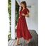 Awemeal Kleid Damen Sommer Elegant V-Ausschnitt Kurzarm Lang Sommerkleid Boho Blumenkleid mit Gürtel Rüschen Saum Wickelkleid Strandkleid A Linie Fließend Maxikleid （S, Weinrot）