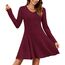 AUSELILY Strickkleid Damen Herbst Leichte A Linie Herbstkleid Langarm Kleider V Ausschnitt Winterkleid Elegant Pulloverkleid Weinrot XL
