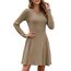 AUSELILY Strickkleid Damen Herbst Leichte A Linie Herbstkleid Langarm Kleider V Ausschnitt Winterkleid Elegant Pulloverkleid Hellbraun XL
