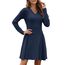 AUSELILY Strickkleid Damen Herbst Leichte A Linie Herbstkleid Langarm Kleider V Ausschnitt Winterkleid Elegant Pulloverkleid Marineblau L