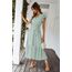 Awemeal Kleid Damen Sommer Elegant V-Ausschnitt Kurzarm Lang Sommerkleid Boho Blumenkleid mit Gürtel Rüschen Saum Wickelkleid Strandkleid A Linie Fließend Maxikleid （L, Grün）