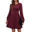 Hotouch Damen Kleid Elegant Strickkleid Langarm Kleider Rundhals Winterkleid Weihnachtskleid A-Linie Herbstkleid Elegant Blusenkleid mit Taschen Dunkelrot XXL