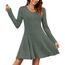 AUSELILY Strickkleid Damen Herbst Leichte A Linie Herbstkleid Langarm Kleider V Ausschnitt Winterkleid Elegant Pulloverkleid Dunkelgrün XL