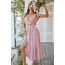 Awemeal Kleid Damen Sommer Elegant V-Ausschnitt Kurzarm Lang Sommerkleid Boho Blumenkleid mit Gürtel Rüschen Saum Wickelkleid Strandkleid A Linie Fließend Maxikleid （XL, Blume Rosa）