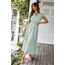 Awemeal Kleid Damen Sommer Elegant V-Ausschnitt Kurzarm Lang Sommerkleid Boho Blumenkleid mit Gürtel Rüschen Saum Wickelkleid Strandkleid A Linie Fließend Maxikleid （XL, Grün）