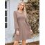 Hotouch Kleid Damen Winter Strickkleid Langarm Kleid Puff Knielang Winterkleid Rundhals Herbstkleid Winter Kleider A-Linie Weihnachtskleid mit Taschen Khaki XL